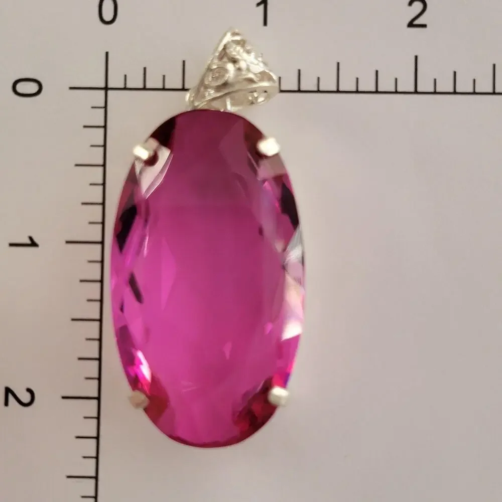 Womens Watch Pink Gemstone Silver Case Filigree Bail Dress Formal Alloy Large